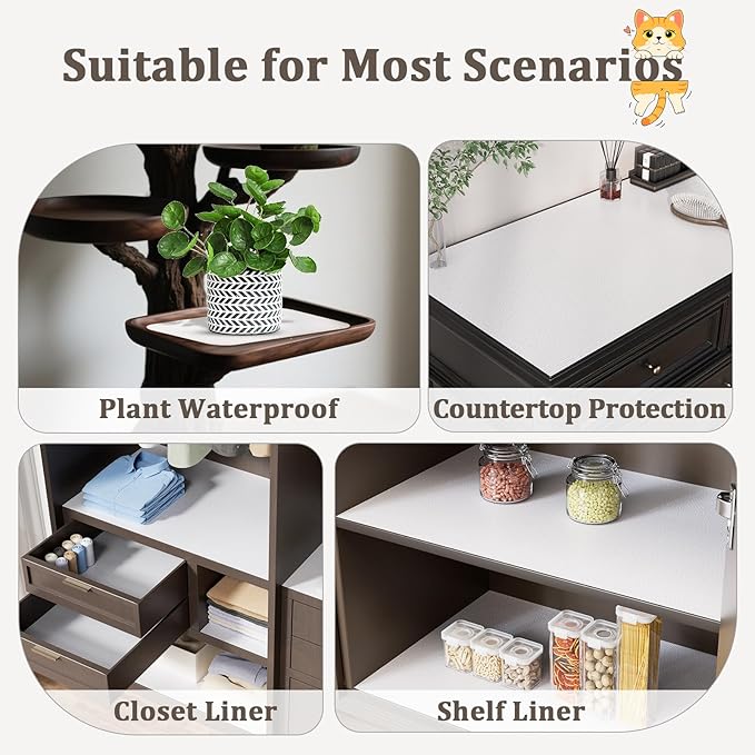 MIAONET Shelf Liner for Kitchen Cabinets 24" x 360" Non-Adhesive Non-Slip Drawer Liners for Dresser, Waterproof Washable Paper, Durable Protector Mat for Pantry Shelves Cupboards, White