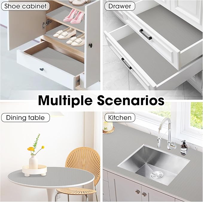 ALIUNI Drawer and Shelf Liner, Non-Slip Kitchen Cabinet Liners Non-Adhesive Thick Strong Grip Waterproof Washable Mats Protect Dresser Shelves Cupboard Bathroom Cabinets, Light Gray, 12 in X 20 FT