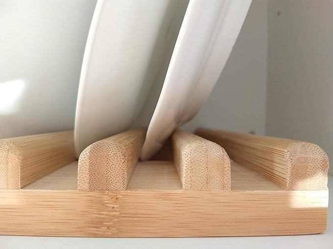 Bamboo Dish Rack, Regular(0.8" Holder Width 10 Slots), Stylish Low Profile Plate Stand, Dish Drying Rack, Cabinet Plate Stand, 15.56" Lx10 Wx1.38 H (39.53cmx25.40cmx3.49cm)