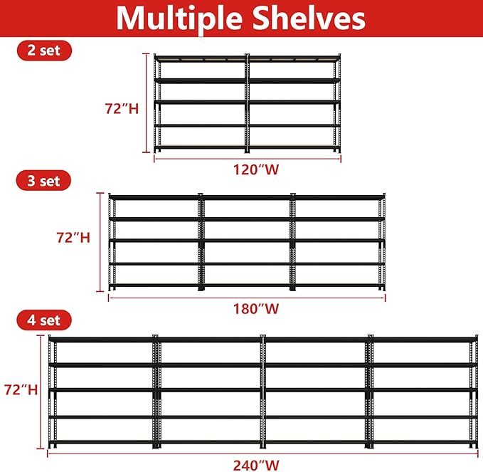 PrimeZone 60" W X 24" D X 72" H Heavy Duty Garage Storage Shelves - Adjustable Metal Shelving Unit, 5 Tier Industrial Shelves for Storage Standing Utility Rack for Warehouse, Basement, Black, 3 Pack