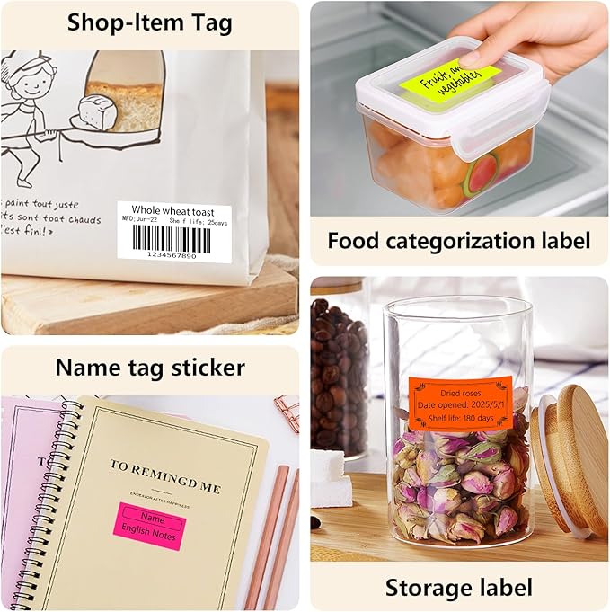 PALAIBEIQI 1x2 Inch Thermal Labels,500PCS Rectangle Stickers,Waterproof Removable Blank Stickers for Address,Jars,Freezer Containers & Pantry Organization,Fluorescent Orange