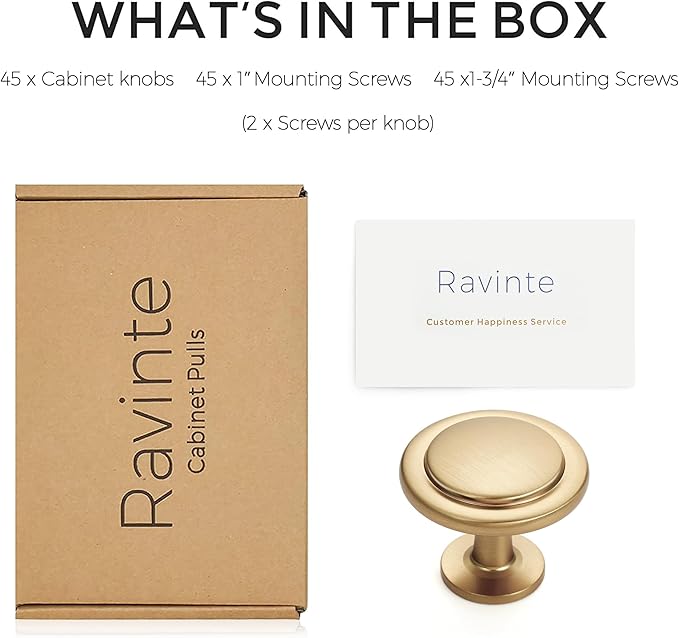 Ravinte 45 Pack Champagne Bronze Cabinet Pulls 1-1/4 inch Kitchen Cabinet Knobs Drawer Knobs Dresser Handles Drawer Pulls Door Dresser Handles