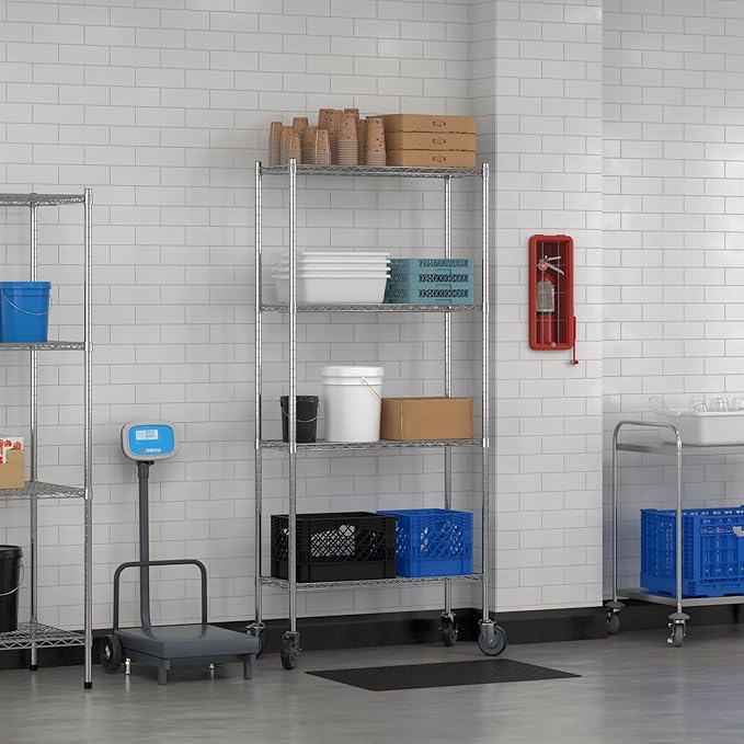 Commercial NSF Listed Chrome Mobile Wire Shelving Kit 14" x 36" x 80", with 4 Shelves Perfect for Warehouse, Walk-in Refrigerator, Freezer, Grocery Store, Restaurant, Dishroom