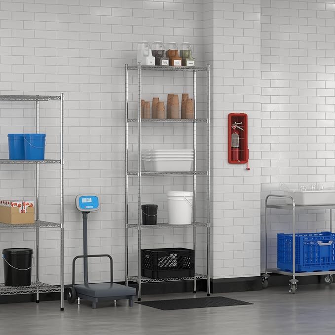 Commercial NSF Listed Chrome Stationary Wire Shelving Kit 12" x 30" x 86", with 5 Shelves Perfect for Warehouse, Walk-in Refrigerator, Freezer, Grocery Store, Restaurant, Dishroom