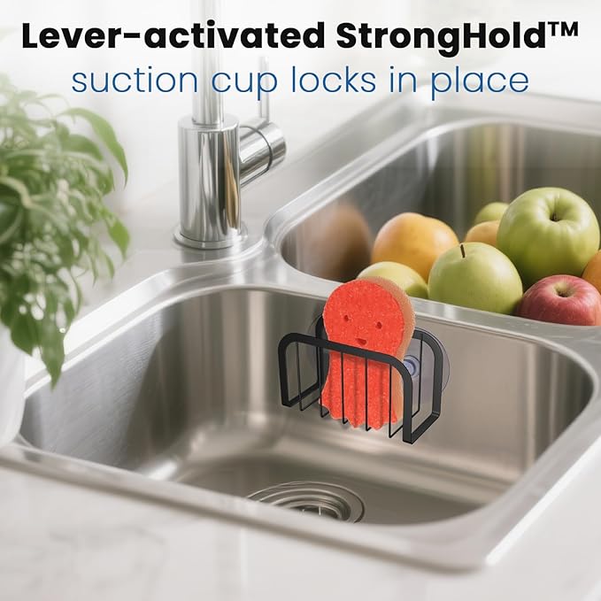 Sponge Holder for Kitchen Sink with Suction Cups, Kitchen Sponge Holder,Sink Caddy(Black)