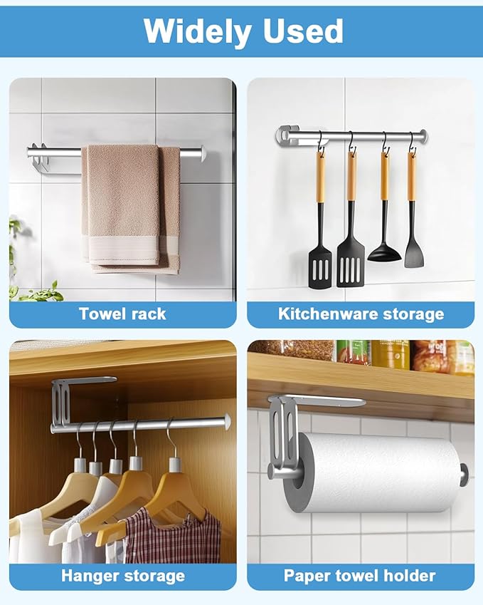 Paper Towel Holder - Kerisgo Paper Towel Holders Under Cabinet for Kitchen,Strong Adhesive Paper Towel Roll Rack for Bathroom,Wall Mounted Toilet Paper Holder for Bathroom,RVs,Sink,Glass(Silver)