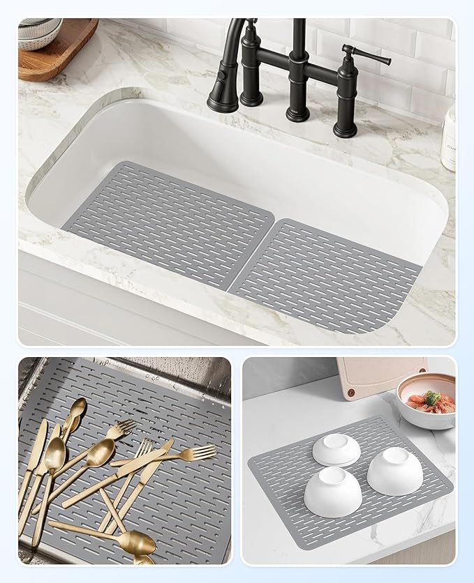 Bligli Mesh Sink Mat, 15.7 x 11.8inch Sink Prtector Mats for Kitchen Sinks, PVC Eco-Friendly Sink Protectors for Bottom of Sink, Fast Draining, Easy Cleaning, Gray