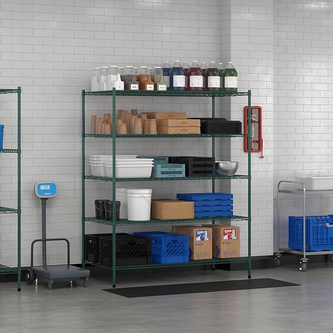 Commercial NSF Listed Green Epoxy Stationary Wire Shelving Kit 30" x 60" x 74", with 5 Shelves Perfect for Warehouse, Walk-in Refrigerator, Freezer, Grocery Store, Restaurant, Dishroom