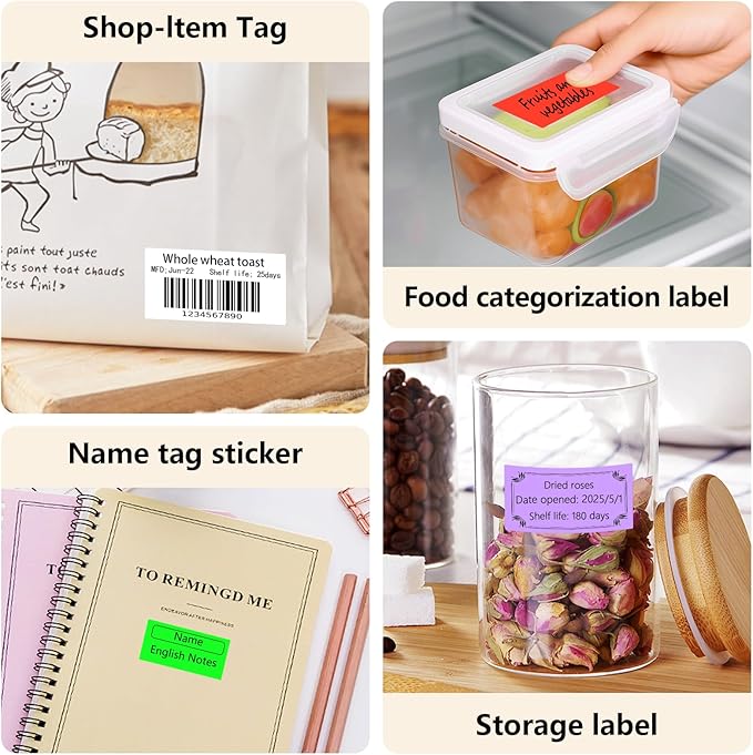 PALAIBEIQI 1x2 Inch Thermal Labels,500PCS Rectangle Stickers,Waterproof Removable Blank Stickers for Address,Jars,Freezer Containers & Pantry Organization,Fluorescent Red