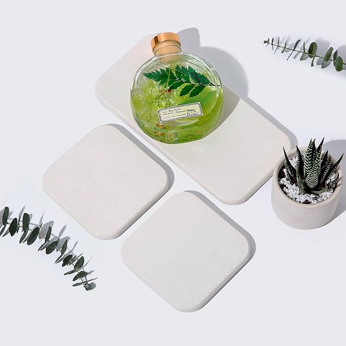 3PCS Water Absorbing Diatomaceous Earth Tray for Sink, Fast Drying Soap & Toothbrush Holders for Bathroom Counter, 1 Stone Tray, 2 Stone Coasters