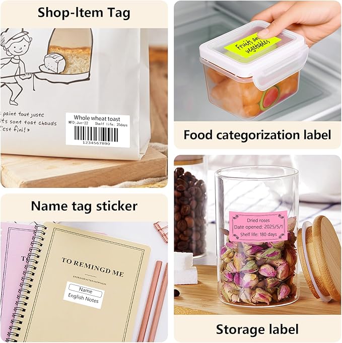 PALAIBEIQI 1x2 Inch Thermal Labels,500PCS Rectangle Stickers,Waterproof Removable Blank Stickers for Address,Jars,Freezer Containers & Pantry Organization,White