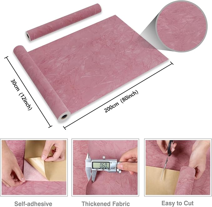 CRE8TIVE Coral Pink Self Adhesive Crinkle Crushed Velvet Flocking Liner for Jewelry Felt Drawer Liner 12"x80" Felt Velvet Peel and Stick Wallpaper Pink Contact Paper for Girls Bedroom Drawer Lining