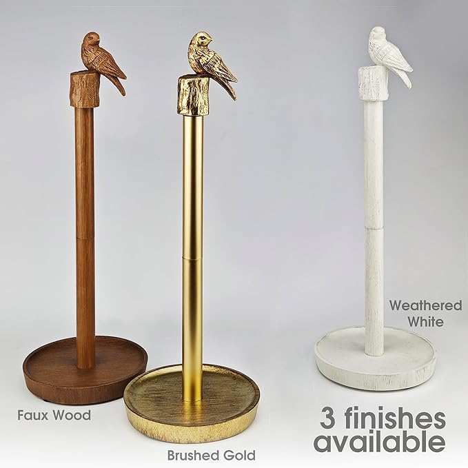 Paper Towel Holder Countertop, White Paper Towel Stand with Bird Design Top