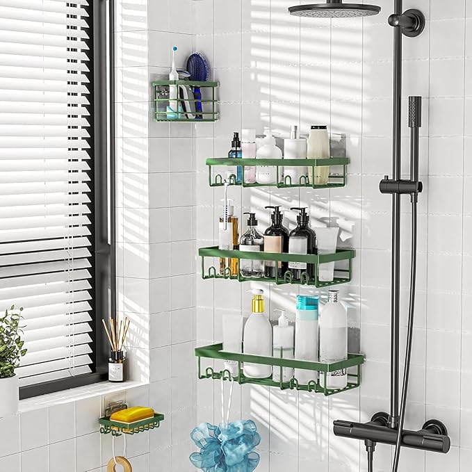 Moforoco Adhesive Shower Caddy Organizer Shelves Rack - 5 Pack Corner Bathroom Storage Organization, Home & Kitchen Decor Inside RV Accessories, Hanging First Apartment Household Camper Essentials