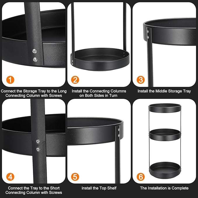 uxcell 3 Tier Lazy Susan Turntable, 10inch Metal Spice Rack Organizer for Kitchen Countertop Vertical Storage Rack Self Black
