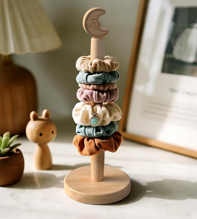 KitchLife Cute Wooden Paper Towel Holder Countertop - Solid Freestanding Paper Towel Dispenser Stand Organizer with Anti-Skid Base (Moon)