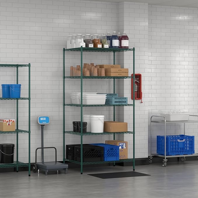 Commercial NSF Listed Green Epoxy Stationary Wire Shelving Kit 30" x 42" x 86", with 5 Shelves Perfect for Warehouse, Walk-in Refrigerator, Freezer, Grocery Store, Restaurant, Dishroom