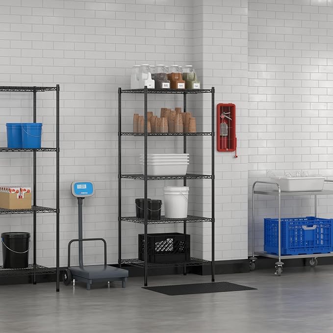 Commercial NSF Listed Black Epoxy Stationary Wire Shelving Kit 24" x 30" x 74", with 5 Shelves Perfect for Warehouse, Walk-in Refrigerator, Freezer, Grocery Store, Restaurant, Dishroom