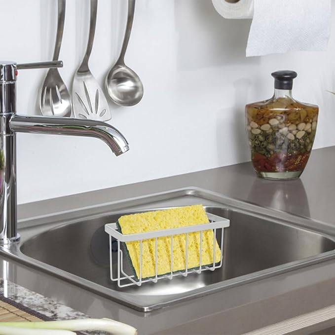 Sponge Holder for Kitchen Sink,Sink Sponge Holder,Sink Caddy, Soap Holder,Bathroom,Scrubbers (Mat Silver)