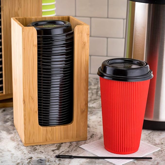 Restaurantware-4.5 x 8 Inch Coffee Cup Dispenser, 1 Countertop Cup Lid Organizer - Holds Cups/Lids/Napkins Up To 3.75 Inch in Diameter, Compact, Bamboo Cocktail Napkin Holder, For Bars or Offices,