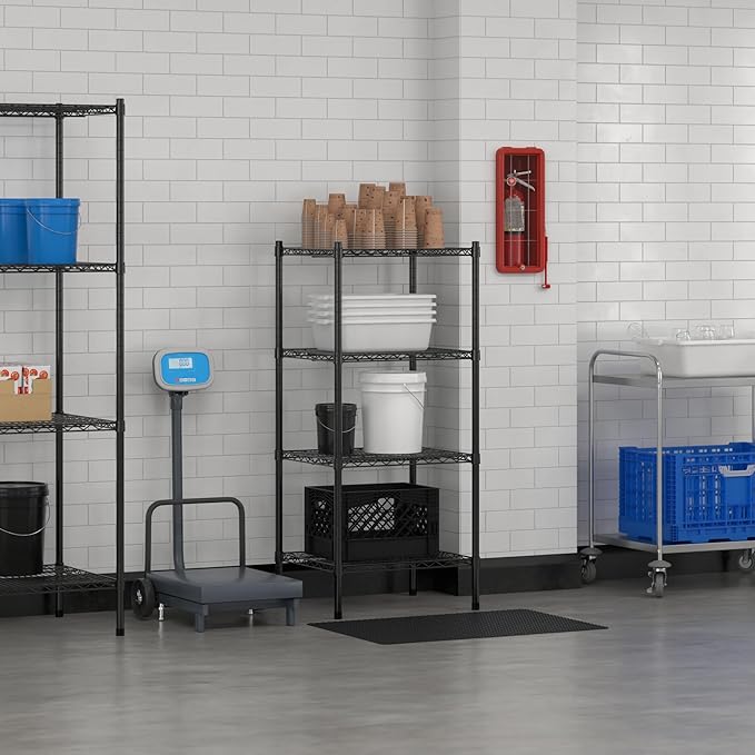 Commercial NSF Listed Black Epoxy Stationary Wire Shelving Kit 21" x 24" x 54", with 4 Shelves Perfect for Warehouse, Walk-in Refrigerator, Freezer, Grocery Store, Restaurant, Dishroom