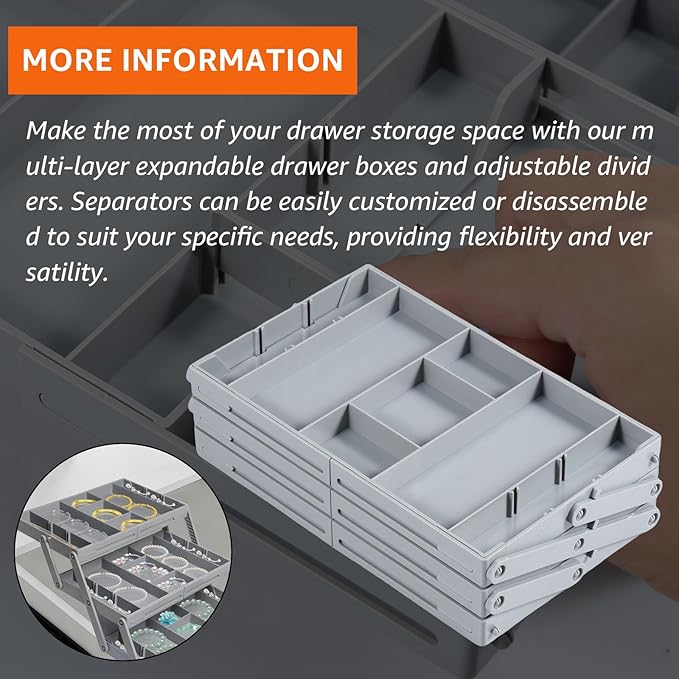 Multi Level Drawer Organizer,Collapsible Drawer Organizer,2/3 Drawer Organizer Multi Level Drawer Organizer with Adjustable Compartments Versatile Expandable Desk Organizer Trays (B)