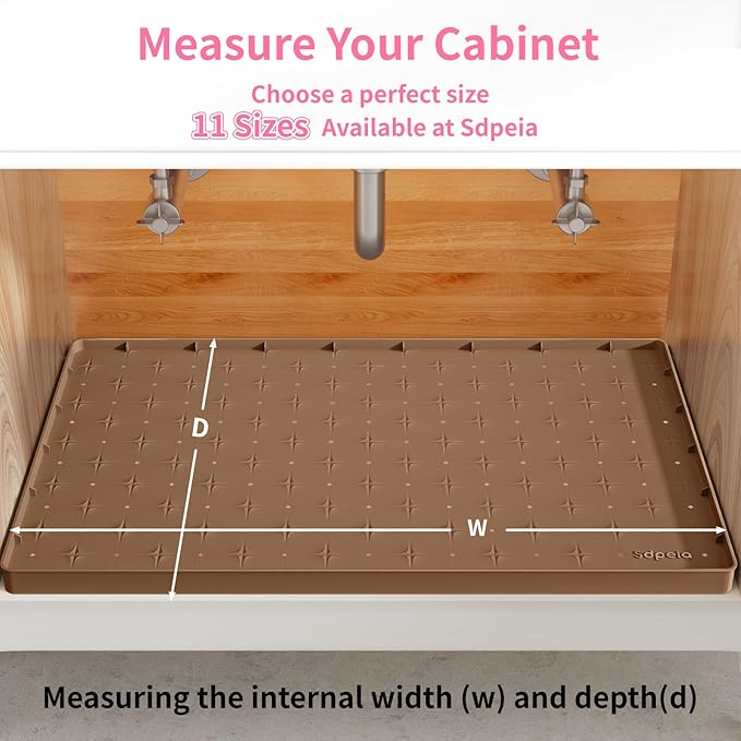 Sdpeia Under Sink Mat 34"×22" Waterproof Silicone Cabinet Liner & Sink Protector for Kitchen & Bathroom, Multi-Purpose Organizers Tray for Pets, Laundry, Cat Litter Mat