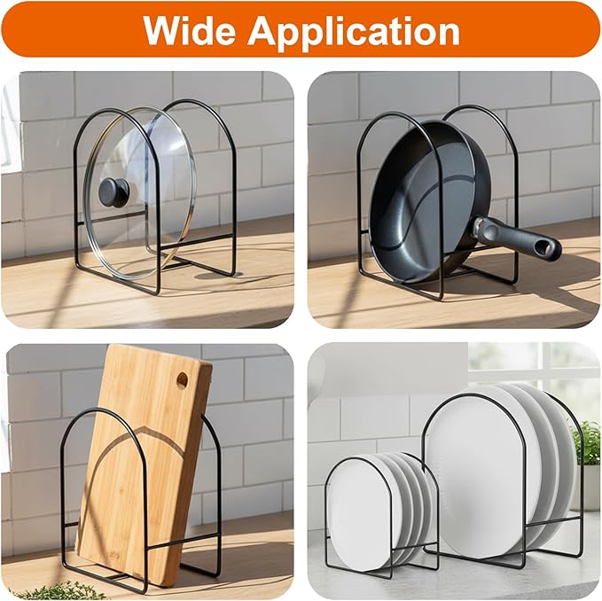 4 Packs Black Kitchen Plate Holder for Cabinet 2 Large 2 Small Dinner Dish Plate Organizer Rack Upright Dish Drying Racks Metal Dishes Racks Stand