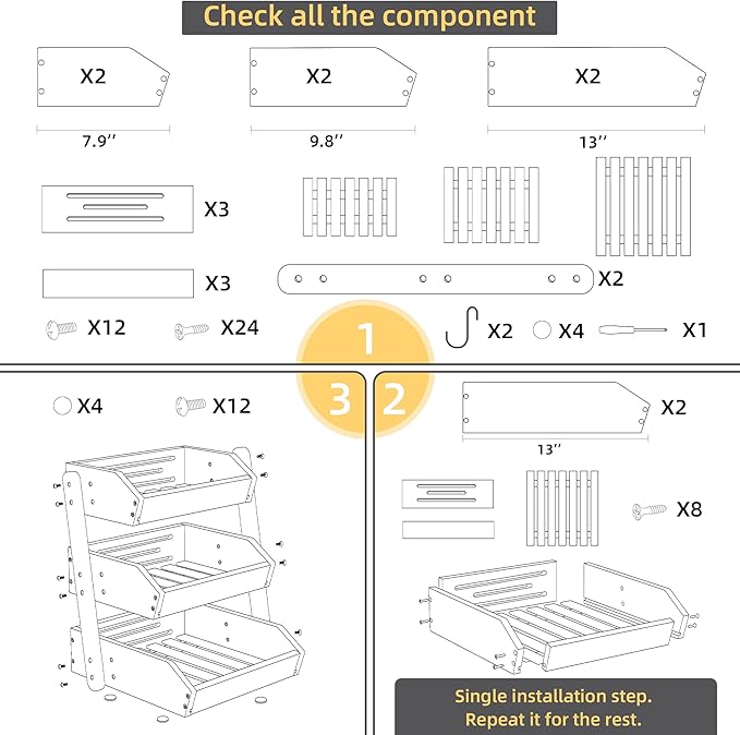 Bamboo 3 Tier Fruit Basket For Counter, Large Capacity Fruit Storage Countertop, Fruit Holder, Wooden Pantry Organizers and Storage, Kitchen Countertop Organizer With Two Banana Hangers (Bamboo)