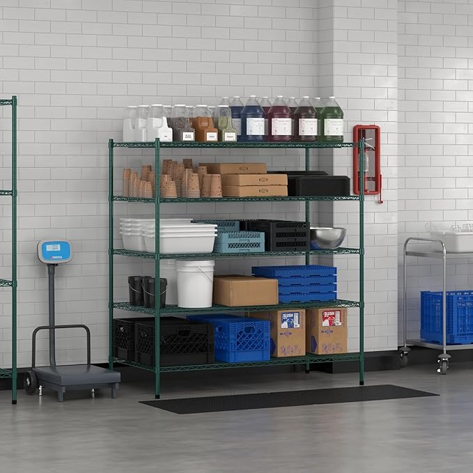 Commercial NSF Listed Green Epoxy Stationary Wire Shelving Kit 30" x 60" x 64", with 5 Shelves Perfect for Warehouse, Walk-in Refrigerator, Freezer, Grocery Store, Restaurant, Dishroom