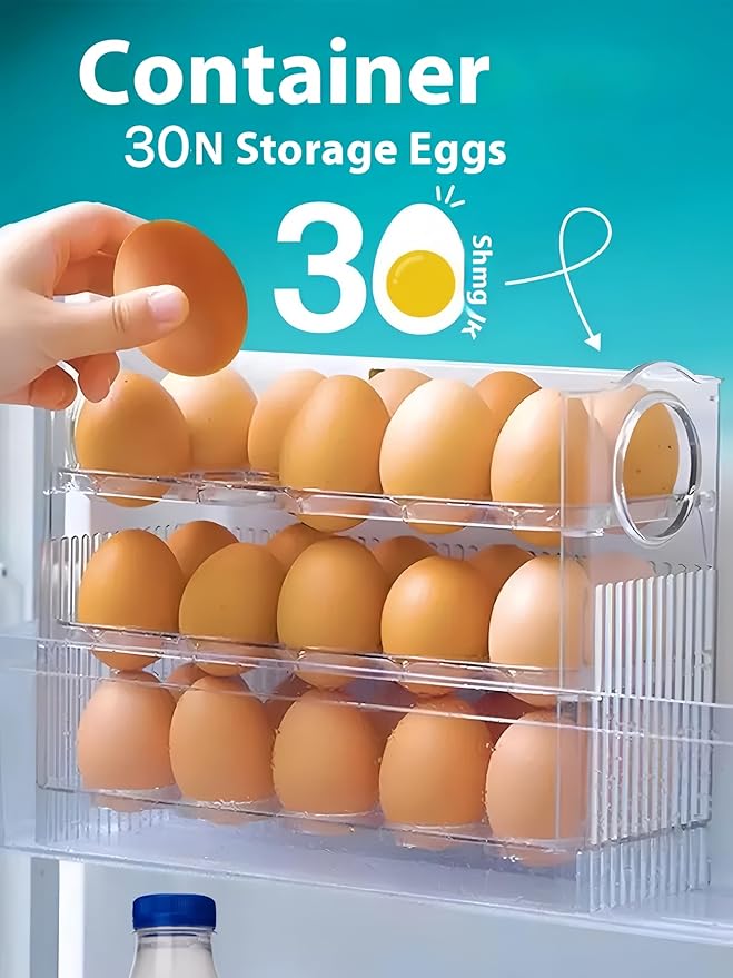 Auto-Flip egg storage for refrigerator,side fridge storage rack egg tray for refrigerator,Eggs Holder Countertop with Timers, Space-Saving Eggs Dispenser for Refrigerator, 30 Eggs Container for