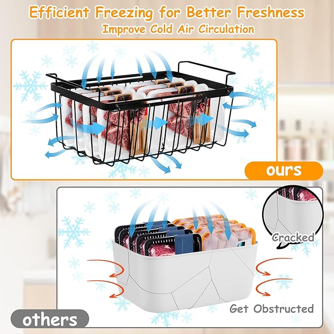 Large Chest Freezer Organizer Bins, Expandable Stackable Freezer Baskets Adjustable from 15.6" To 24.3" Freezer Chest Organizer Stackable Freezer Storage Containers with Hanging Handles