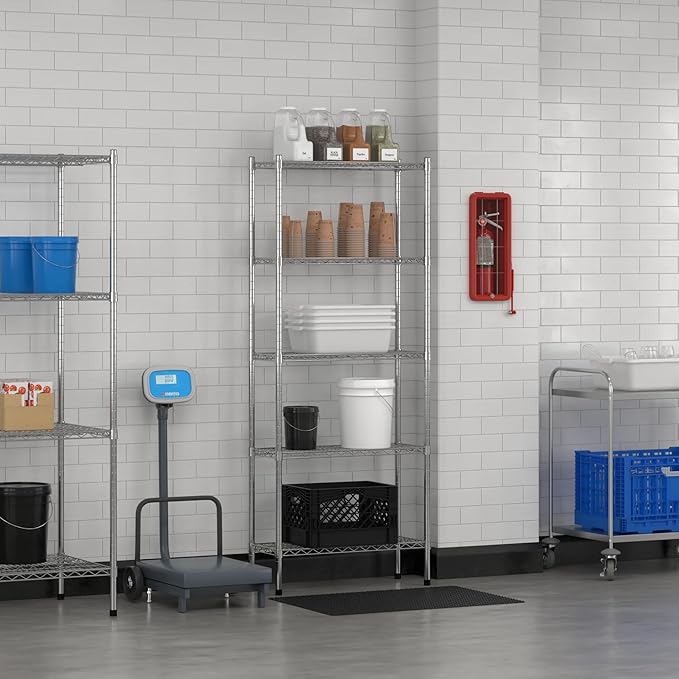 Commercial NSF Listed Chrome Stationary Wire Shelving Kit 12" x 30" x 74", with 5 Shelves Perfect for Warehouse, Walk-in Refrigerator, Freezer, Grocery Store, Restaurant, Dishroom