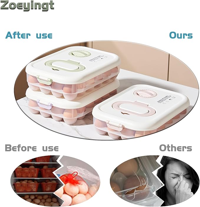 Zoeyingt Egg Organizers for Refrigerator with Lids and Handle Home Kitchen Essentials Fridge Stackable Countertop Portable Clear Egg Containers Reusable and Storage for Keep Fresh -Pack of 2-