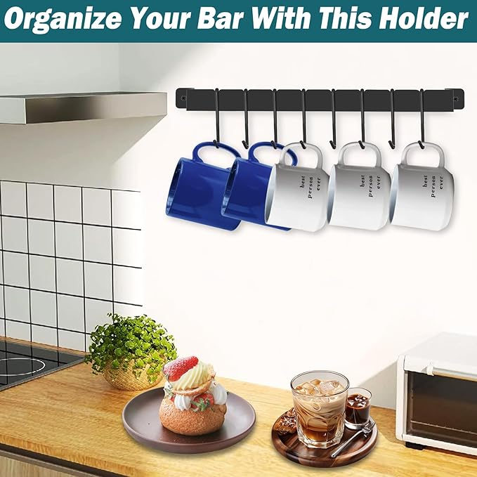 Wall-Mounted Utensil Rack Hanger Steel-made Kitchen Utensil Rack Organizer Pot Pans Wall Hanger Holder for Rustic Iron Kitchen Organizer with Ten Hanging Hooks(2 Pack)