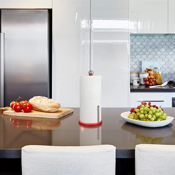 Blue Donuts Paper Towel Holder Countertop with Weighted Base - Easy One-Handed Tear Paper Towel Holder, Modern Paper Towel Holder, Red Paper Towel Dispenser Countertop
