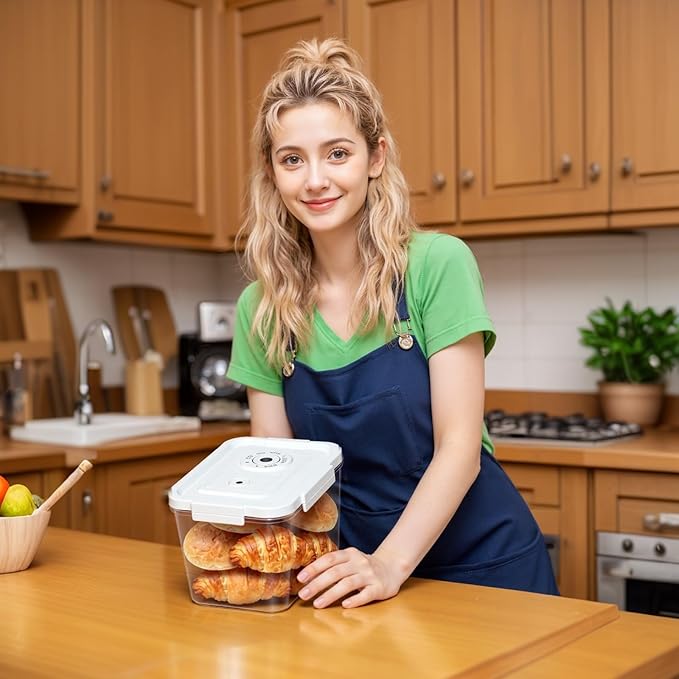 Bread Box with Vacuum Pump,Airtight Bread Box with Lid Time Recording, vacuum seal Bread Container,Reliable Material, Multiple Uses for Storging Fruits Cereal
