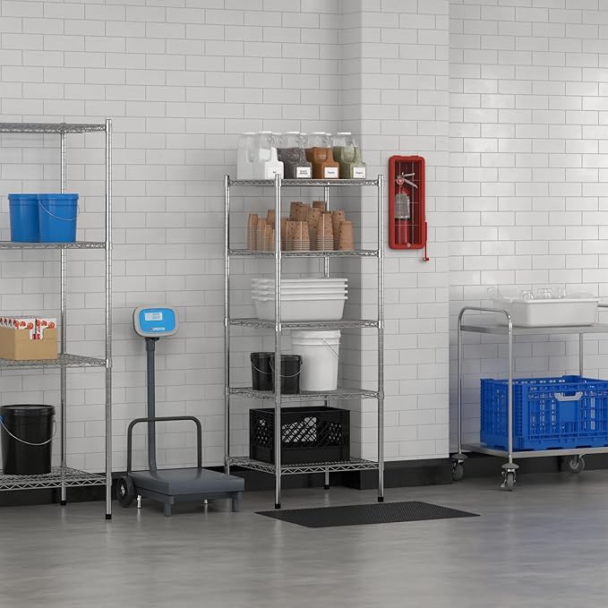 Commercial NSF Listed Chrome Stationary Wire Shelving Kit 24" x 24" x 64", with 5 Shelves Perfect for Warehouse, Walk-in Refrigerator, Freezer, Grocery Store, Restaurant, Dishroom