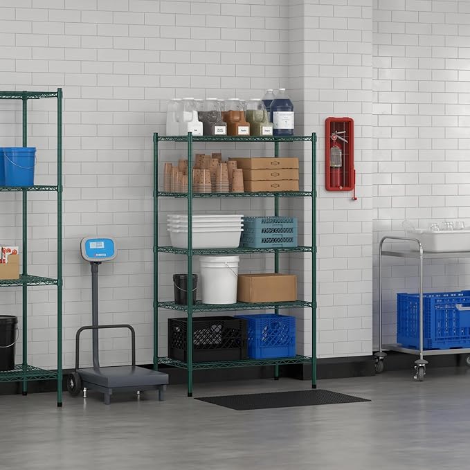 Commercial NSF Listed Green Epoxy Stationary Wire Shelving Kit 21" x 36" x 64", with 5 Shelves Perfect for Warehouse, Walk-in Refrigerator, Freezer, Grocery Store, Restaurant, Dishroom