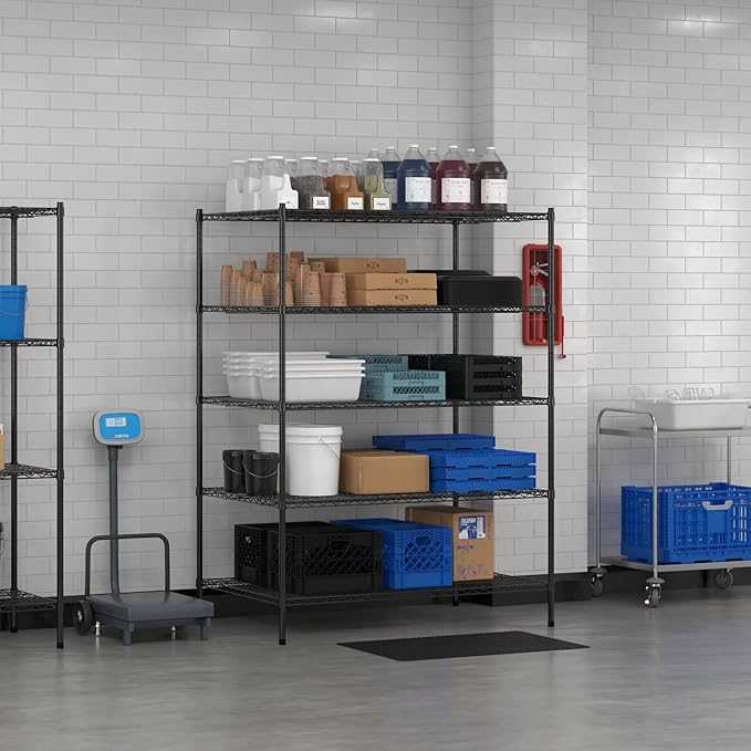 Commercial NSF Listed Black Epoxy Stationary Wire Shelving Kit 36" x 54" x 74", with 5 Shelves Perfect for Warehouse, Walk-in Refrigerator, Freezer, Grocery Store, Restaurant, Dishroom