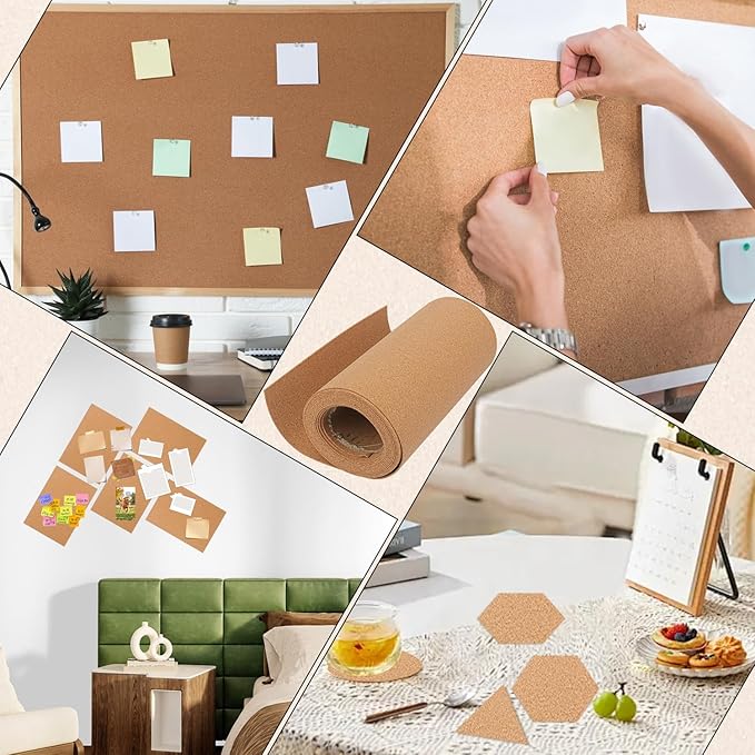 Yiksonyo 16.4 FT Cork Roll, 12 Inch Width Cork Sheet Roll for DIY Projects, Shelf & Drawer Liner(0.08 Inch Thickness)