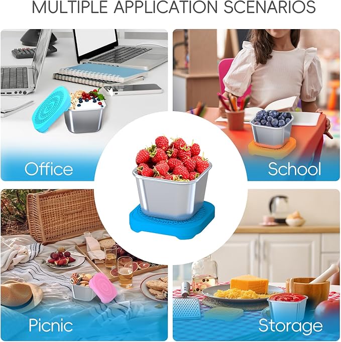 6Pack 6oz Stainless Steel Snack Containers for Kids, Leak Proof Small Food Storage Container with Silicone Lid, Easy Open Leak Proof Stainless Steel Food Storage Containers with Silicone Lids
