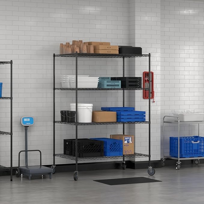 Commercial NSF Listed Black Epoxy Mobile Wire Shelving Kit 36" x 54" x 80", with 4 Shelves Perfect for Warehouse, Walk-in Refrigerator, Freezer, Grocery Store, Restaurant, Dishroom