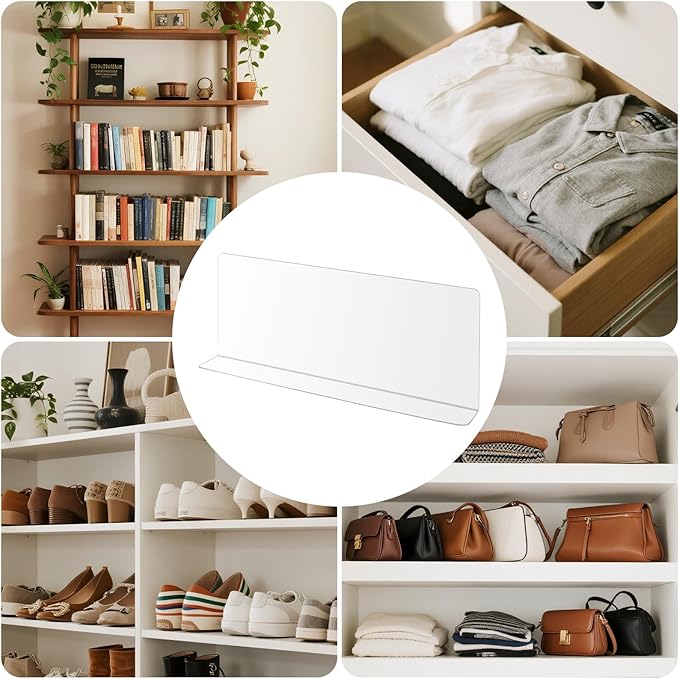 KEILEOHO 12-Pack Shelf Dividers Closet Organization, Clear Closet Shelf Dividers, Acrylic Bag Storage Organizer for Closet, Purse, Clothes, Sweater