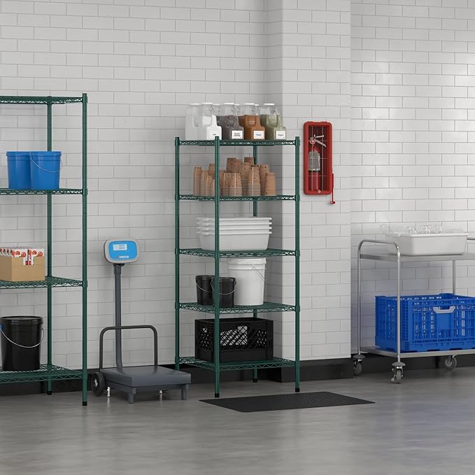 Commercial NSF Listed Green Epoxy Stationary Wire Shelving Kit 24" x 24" x 64", with 5 Shelves Perfect for Warehouse, Walk-in Refrigerator, Freezer, Grocery Store, Restaurant, Dishroom