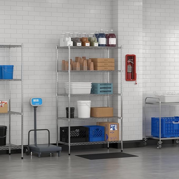 Commercial NSF Listed Chrome Stationary Wire Shelving Kit 21" x 42" x 74", with 5 Shelves Perfect for Warehouse, Walk-in Refrigerator, Freezer, Grocery Store, Restaurant, Dishroom
