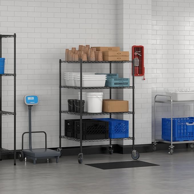 Commercial NSF Listed Black Epoxy Mobile Wire Shelving Kit 30" x 36" x 60", with 4 Shelves Perfect for Warehouse, Walk-in Refrigerator, Freezer, Grocery Store, Restaurant, Dishroom