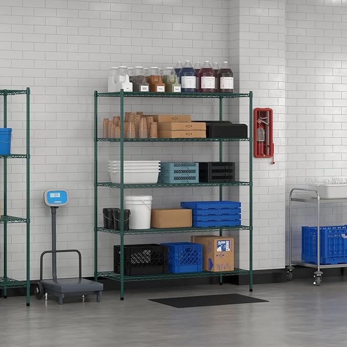 Commercial NSF Listed Green Epoxy Stationary Wire Shelving Kit 24" x 54" x 74", with 5 Shelves Perfect for Warehouse, Walk-in Refrigerator, Freezer, Grocery Store, Restaurant, Dishroom