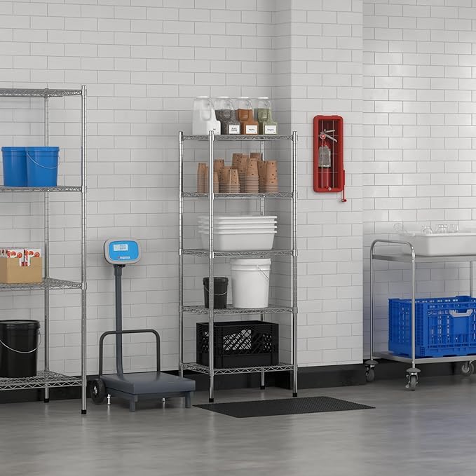 Commercial NSF Listed Chrome Stationary Wire Shelving Kit 18" x 24" x 64", with 5 Shelves Perfect for Warehouse, Walk-in Refrigerator, Freezer, Grocery Store, Restaurant, Dishroom