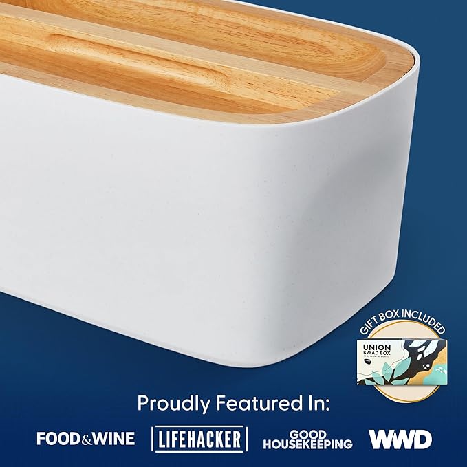 Sonder Los Angeles Union Large Bread Box | Fits Full Sourdough Loaves and More | Breadbox with Cutting Board | Homemade Bread Bin Storage Container | 14.25x9.25x7 in | White